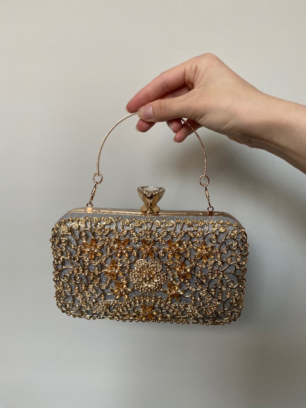 Women’s Gold Silver Rhinestone Evening Clutch Purse Wedding Prom Bag